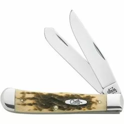 Case XX Knives Case 163 Trapper Folding Pocket Knife Clip With Amber Bone Handle