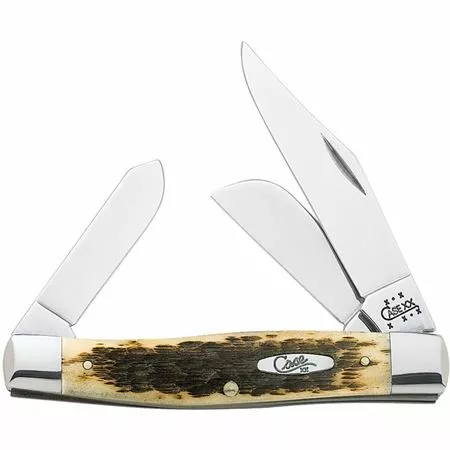 Case XX Knives Case 204 Jumbo Stockman Folding Pocket Knife With Amber Bone Handle