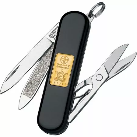 Swiss Army Knives Swiss Army 0620387X1 Classic Gold Ingot Army Folding Knife With Inlaid One Gram Gold
