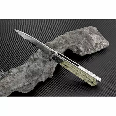 Artisan Knives Artisan 1802GDGN Classic Linerlock Damascus Steel Drop Point Blade Knife With Green G10 Handle - Image 3