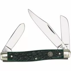 Hen & Rooster Knives Hen & Rooster 413GPB Stockman Folding Pocket Knife With Green Pick Bone Handle
