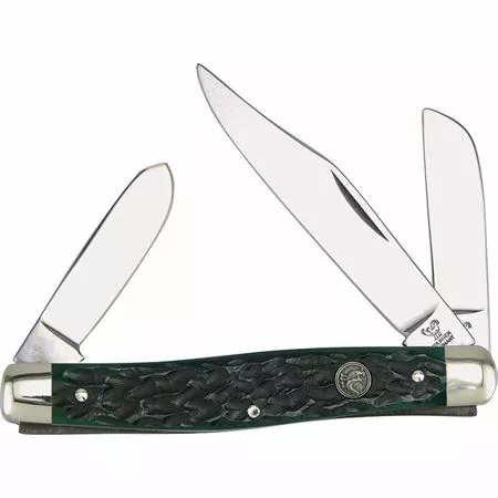 Hen & Rooster Knives Hen & Rooster 413GPB Stockman Folding Pocket Knife With Green Pick Bone Handle
