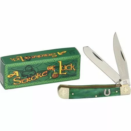 Rough Rider Knives Rough Rider 1056 Stroke Of Luck Trapper Folding Pocket Knife With Green Bone Handle - Image 2