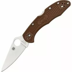Spyderco Knives Spyderco 11FPBN Delica Lockback Folding Pocket Knife With Brown Fiberglass Reinforced Nylon Handles