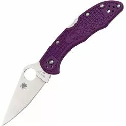 Spyderco Knives Spyderco 11FPPR Delica Lockback Folding Pocket Knife With Purple Fiberglass Reinforced Nylon Handles