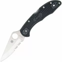 Spyderco Knives Spyderco 11PSBK Delica 4 Part Serrated Blade Lockback Folding Pocket Knife With Black FRN Handles