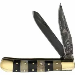 Fox-N-Hound Knives Fox-N-Hound 614 Damascus Trapper Folding Pocket Knife With Stang Handle
