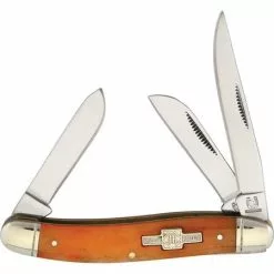 Rough Rider Knives Rough Rider 005 Stockman Folding Pocket Knife With Orange Bone Handle
