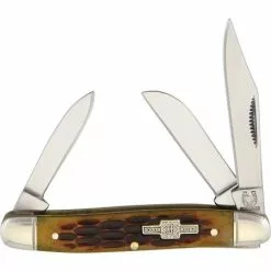 Rough Rider Knives Rough Rider 194 Small Stockman Folding Pocket Knife With Amber Bone Handle
