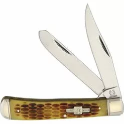 Rough Rider Knives Rough Rider 22034 Trapper Folding Pocket Knife With Amber Bone Handle