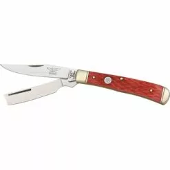 Rough Rider Knives Rough Rider 274 Razor Trapper Folding Pocket Knife With Red Bone Handle