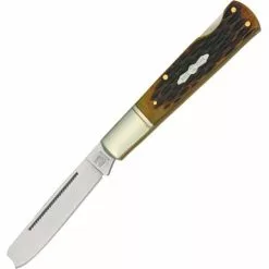 Rough Rider Knives Rough Rider 763 One Arm Lockback Folding Pocket Knife With Amber Jigged Bone Handles