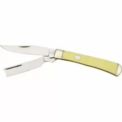 Rough Rider Knives Rough Rider 892 Razor Trapper Folding Pocket Knife With Yellow Synthetic Handle