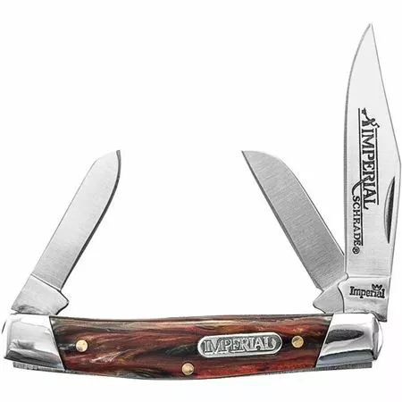 Schrade Knives Imperial Schrade 15S Medium Stockman Folding Pocket Knife With Amber Swirl Celluloid Handle
