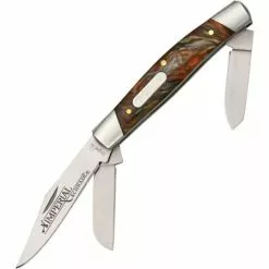 Schrade Knives Imperial Schrade 16S Medium Stockman Folding Pocket Knife With Red And Brown Swirl Celluloid Handle