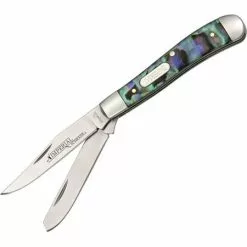 Schrade Knives Imperial Schrade 19PRT Small Trapper Folding Pocket Knife With Purple And Abalone Swirl Celluloid Handle