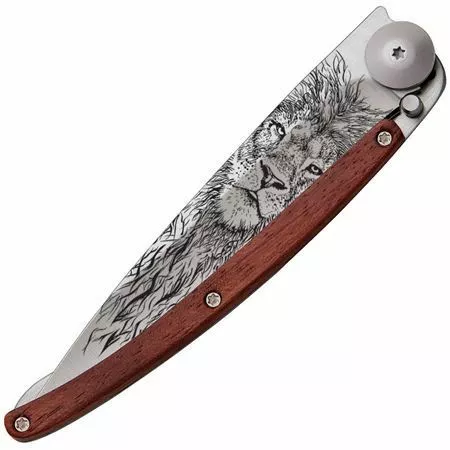 Deejo Knives Deejo 1CB056 Tattoo Titan 37g Lion Knife With Coral Wood Handle - Image 2