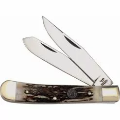 Hen & Rooster Knives Hen & Rooster 312DS Trapper Deer Stag Folding Pocket Knife With Deer Stag Handle