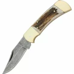 Damascus Knives Damascus 1019 Lockback Folding Pocket Damascus Steel Clip Blade Knife With Stag Handles