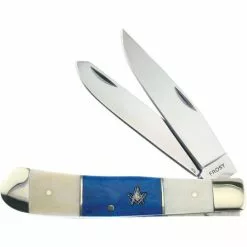 Frost Cutlery & Knives Frost MAS108WBW Masonic Trapper With White And Blue Smooth Bone Handle