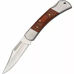 China Made 2108264 Lockback Folding Pocket Stainless Clip Blade Knife With Brown Pakkawood Handles