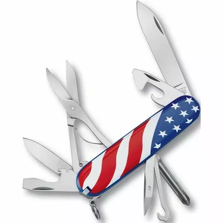 Swiss Army Knives Swiss Army 147032E1X1 Victorinox Map Super Tinker Folding Knife With US Flag Motif Handle