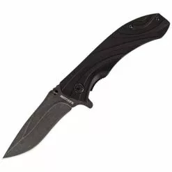 Black Savage 199 Assisted Opening Black Stonewash Finish Blade Knife With Grooved Black G-10 Handles