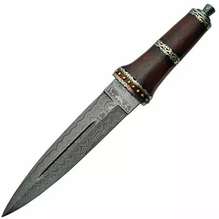 Damascus Knives Damascus 1077 Dirk Fixed Damascus Steel Dagger Blade Knife With Brown Wood Handle
