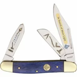 Frost Cutlery & Knives Frost 14797MAS2 Masonic Wrangler Folding Pocket Knife With Blue Smooth Bone Handle