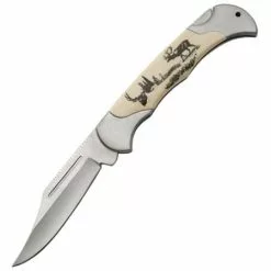 China Made 211163DE Deer Lockback Folding Pocket Knife With Smooth White Synthetic Handles