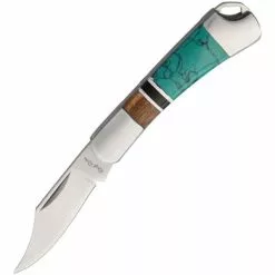 Rough Rider Knives Rough Rider 1473 Turquoise Mini Folder Knife Clip Blade Brown Wood With Black Composition