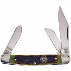 Hen & Rooster Knives Hen & Rooster 333AGB Stockman Antique Green Bone Folding Pocket Knife With Green Bone Handle