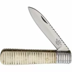 Old Forge Knives Old Forge 006 Barlow Grooved Bone Folding Pocket Knife With White Handle