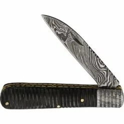 Old Forge Knives Old Forge 021 Wharncliff Barlow Damascus Folding Pocket Knife With Black Handle