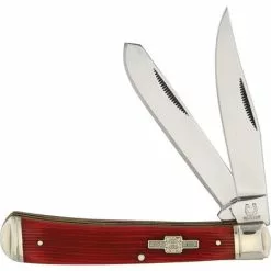 Rough Rider Knives Rough Rider 1498 Trapper Folding Pocket Knife With Strawberry Sawcut Handle