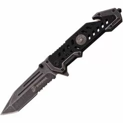 USMC Knives USMC 1052SW Marines Black Assisted Opening Part Serrated Tanto Point Linerlock Folding Pocket Knife