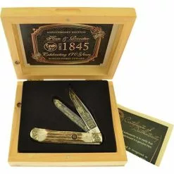 Hen & Rooster Knives Hen & Rooster 312DS170 170th Annv Trapper Folding Knife With Deer Stag Handle