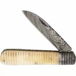Old Forge Knives Old Forge 020 Barlow Damascus Folding Knife With White Bone Handle