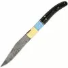Damascus Knives Damascus 1156 Turquoise And Folder Folding Knife With Horn Handle