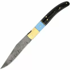 Damascus Knives Damascus 1156 Turquoise And Folder Folding Knife With Horn Handle