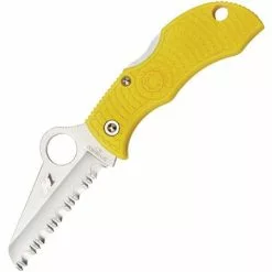 Spyderco Knives Spyderco MYLS Manbug Rescue Salt Lockback Folding Pocket Knife With Yellow Textured FRN Handle