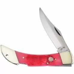 Frost Cutlery & Knives Frost 14127RPB Lockback Folding Pocket Clip Point Knife With Red Pick Bone Handle