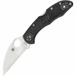 Spyderco Knives Spyderco 11FPWCBK Delica Plain Wharncliffe Blade Knife With Black Bi-Directional Texture FRN Handle