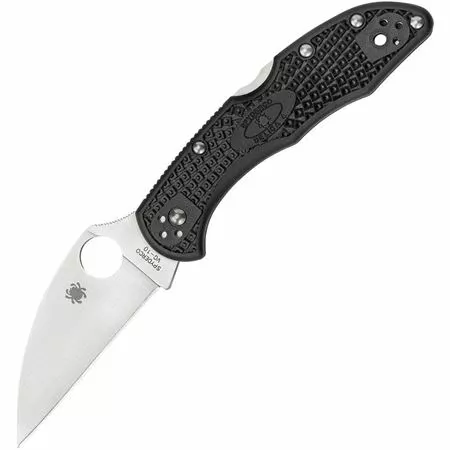 Spyderco Knives Spyderco 11FPWCBK Delica Plain Wharncliffe Blade Knife With Black Bi-Directional Texture FRN Handle