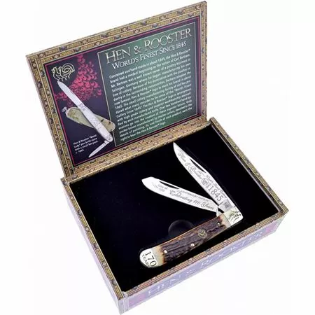 Hen & Rooster Knives Hen & Rooster 312170DS 170th Annv Trapper Folding Knife With Stag Bone Handle