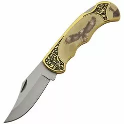 China Made 211411EG Eagle Lockback Folding Pocket Clip Point Knife With Smooth Bone And Brass Handle