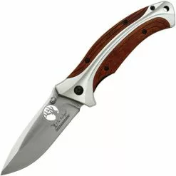 Elk Ridge Knives Elk Ridge EFDR011BR Evolution Drop Point Linerlock Folding Pocket Knife With Pakkawood Silver Finish Aluminum Handle