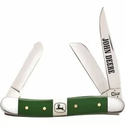 Case XX Knives Case 15763 John Deere Med Stockman Knife With Green Smooth Synthetic Handle