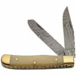 Damascus Knives Damascus 1181 Trapper Knife With Natural Smooth Bone Handle