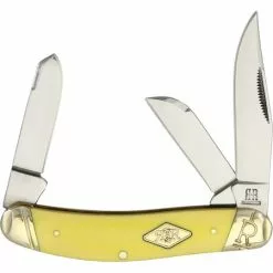 Rough Rider Knives Rough Rider 1733 Sowbelly Mirror Finish Clip, Sheepsfoot, Spey Blade With Yellow Smooth Synthetic Handle